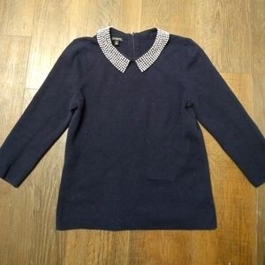 Navy blue sweater Pearl embellished collar